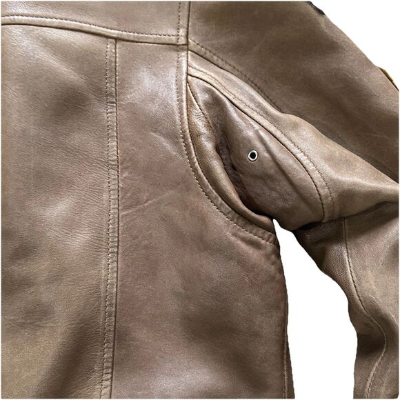 Vtg Excelled Bomber Aviator Jacket Leather Brown Men M Rider Distressed Patches - Picture 8 of 16